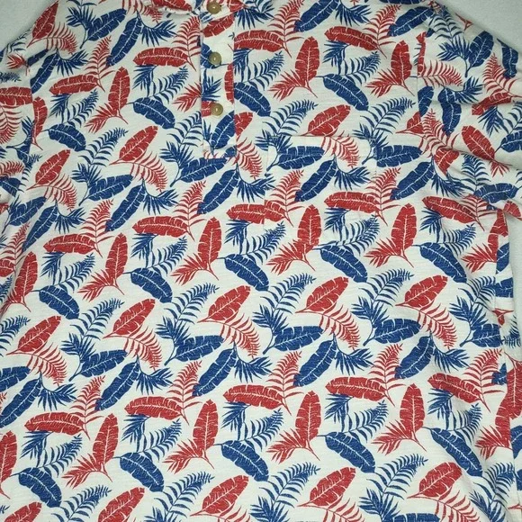 Sonoma Mens Large Red Blue Tropical Leaf Print Polo Shirt 100% Cotton - Picture 3 of 8